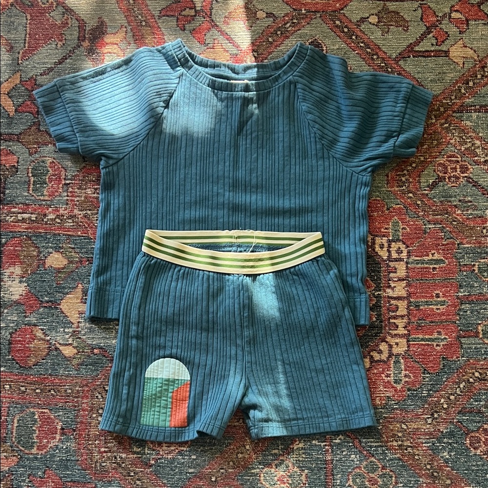 Kids Teal Ribbed Matching Set